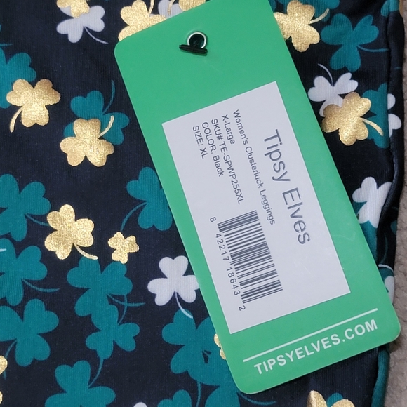 Tipsy Elves St. Patrick's Day Clover NWT Black Leggings XL - Picture 6 of 6